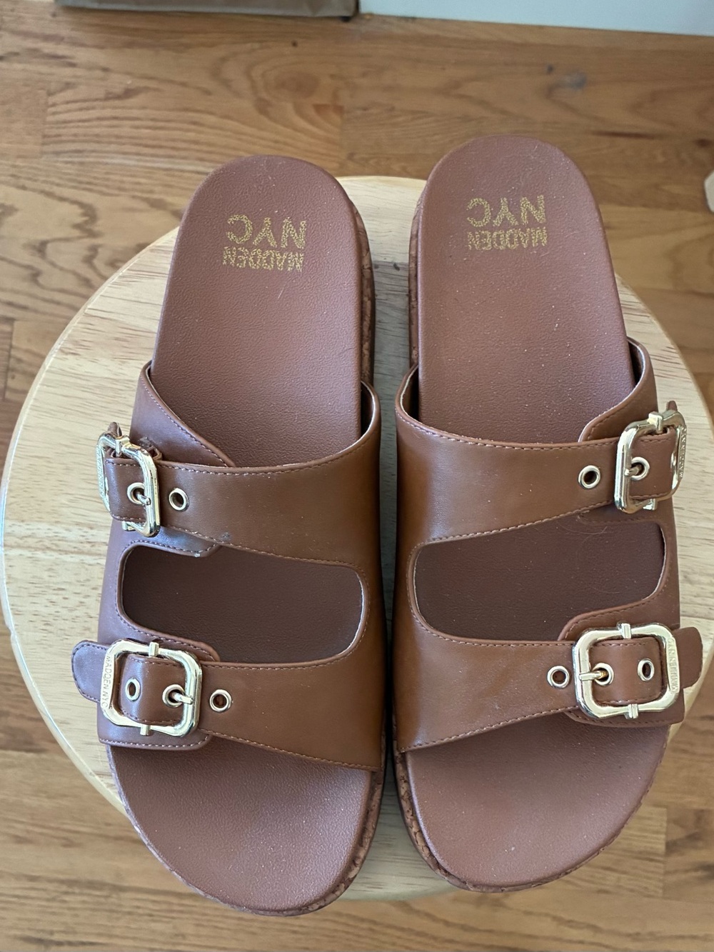 Steve Madden Brown Double Buckle Slide Sandals